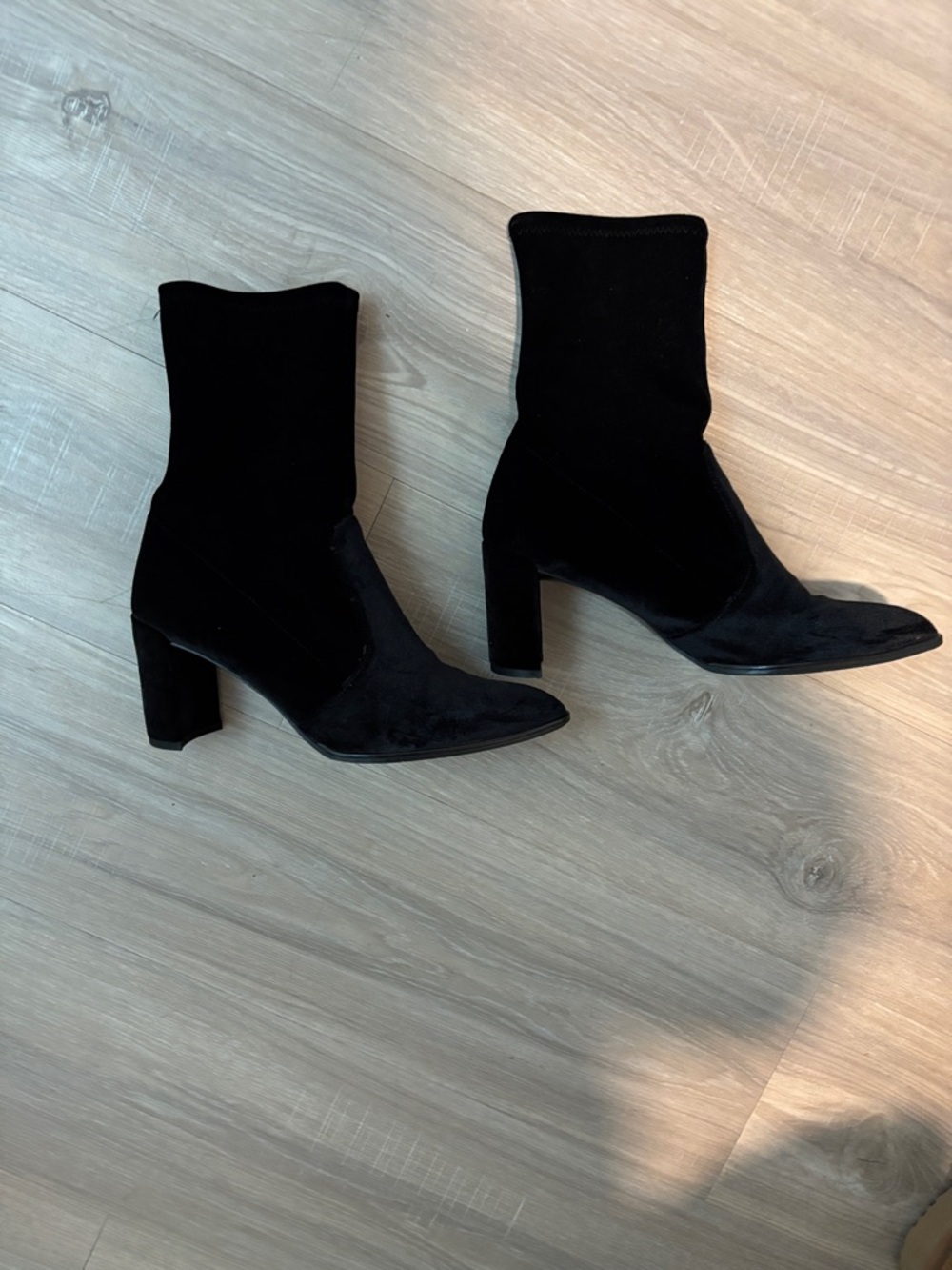 Stuart Weitzman Black Mid-Calf Heeled Sock Boots - Women's Fashion Booties